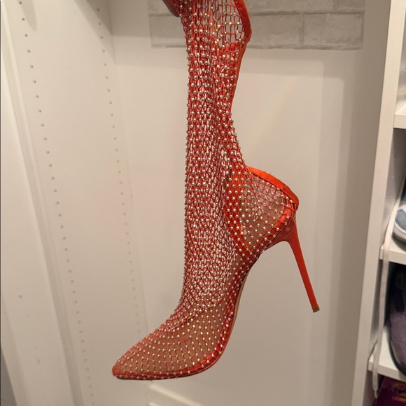 Chic Orange Mesh Stiletto Heels - Picture 3 of 4